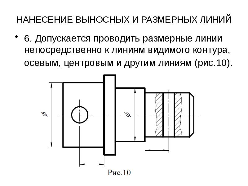 На сколько миллиметров должны выступать центровые и осевые линии за контур изображения