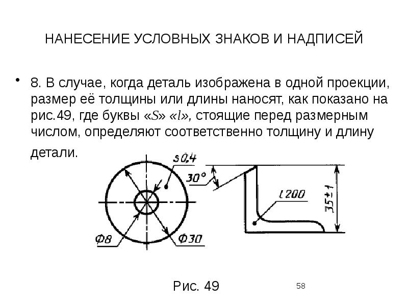 Толщина на чертеже s