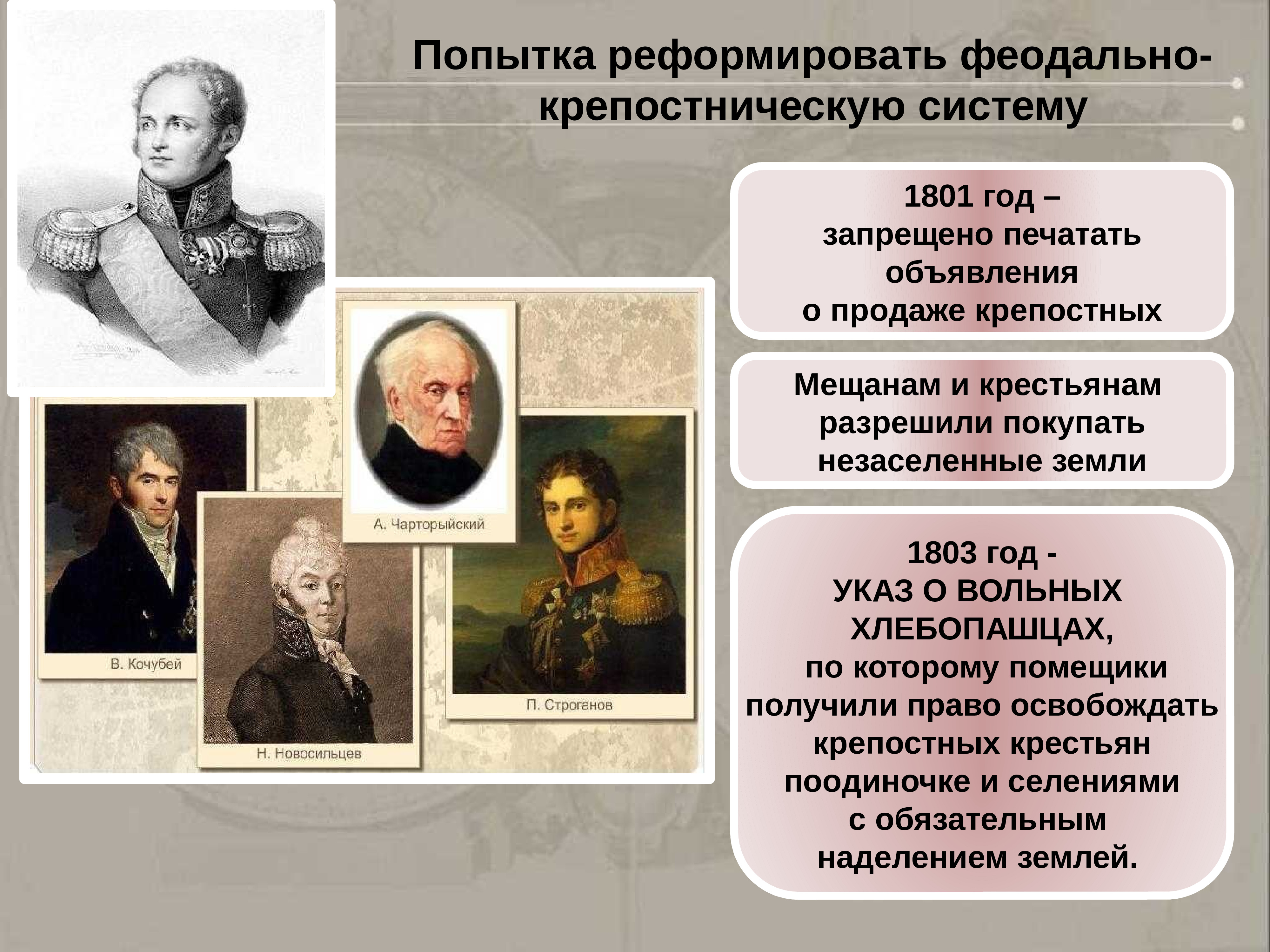 Реформы новосильцева таблица. Попытки реформирования в 19 веке. 1801-1803 Год в истории России. Реформа образования Александра 1. Великие реформы и русская культура 19 века.