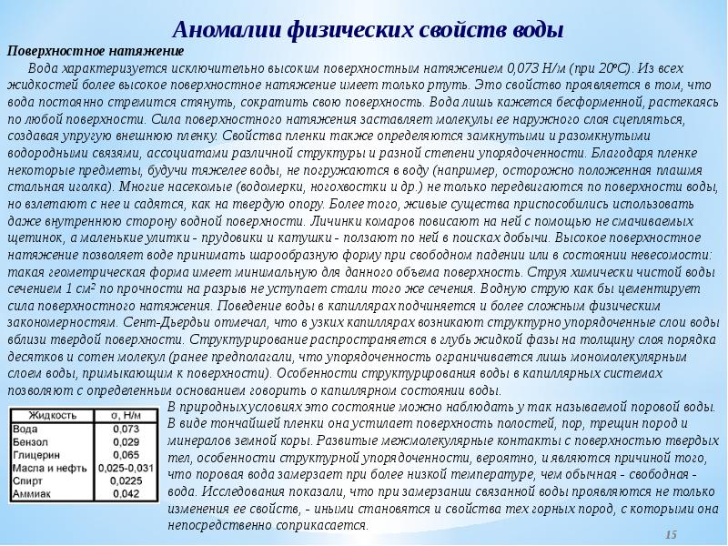 Характеристика обычного. Аномалии физических свойств воды. Свойства по отношению к действию воды характеризуют маркой по.