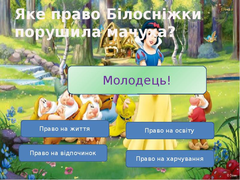 Яке право Білосніжки порушила мачуха? Яке право Білосніжки порушила мачуха?