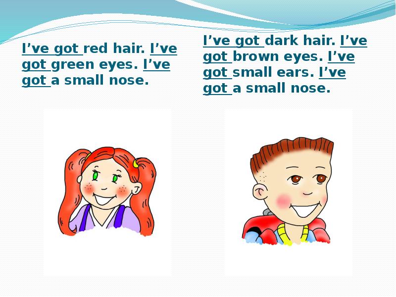 She got hair. I have got a small nose. Описание людей картинки для детей she's got has got. Описать she has got Blue Eyes. Внешность 5 кл спотлайт презентация.