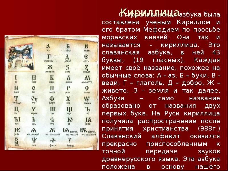 Когда создали славянскую азбуку. Славянская письменность и ее создатели. «Славянская письменность и ее создатели» фото.