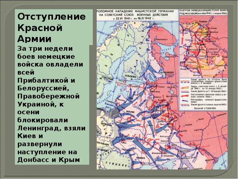 Осень 1941 ввиду угрозы. Карта нападения фашистской Германии на Советский Союз. Презентация на тему первый период войны. Причины отступления красной армии.