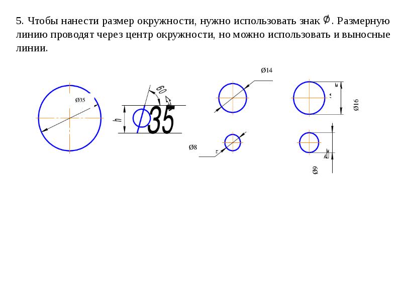 Радиус окружности на чертеже обозначают