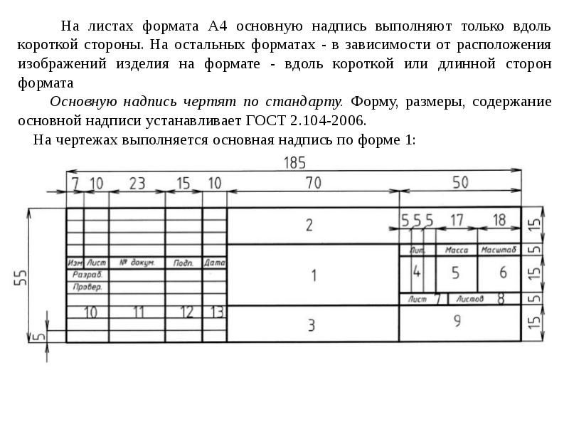 Основная надпись второго листа чертежа