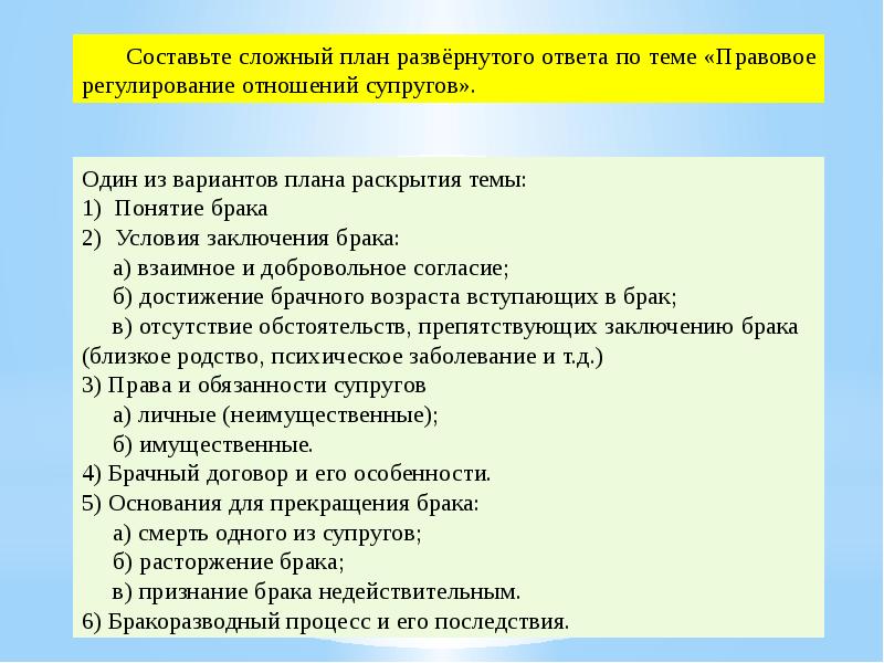 Семейное право общество 10 класс презентация