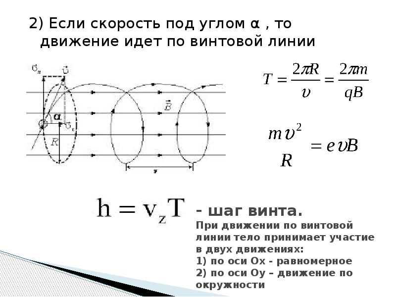 Радиус окружности частицы в магнитном поле. Шаг винтовой линии в магнитном поле. Движение электрона по винтовой линии. Шаг винтовой линии формула. Шаг винта спирали формула.