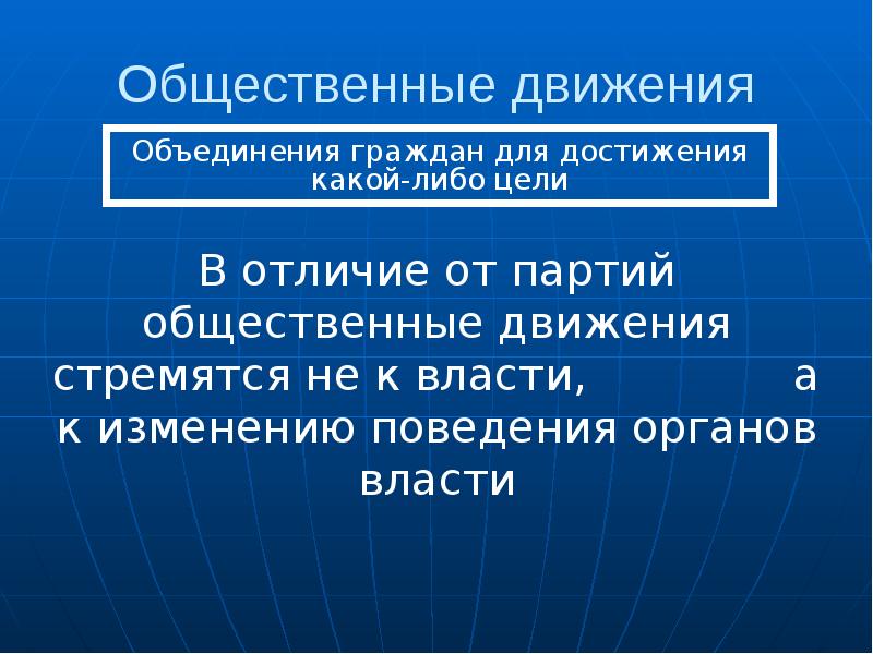 Движение объединения. Общественные объединения граждан. Граждане и их объединения. Отличие партии от общественного движения. Цели общественного движения.