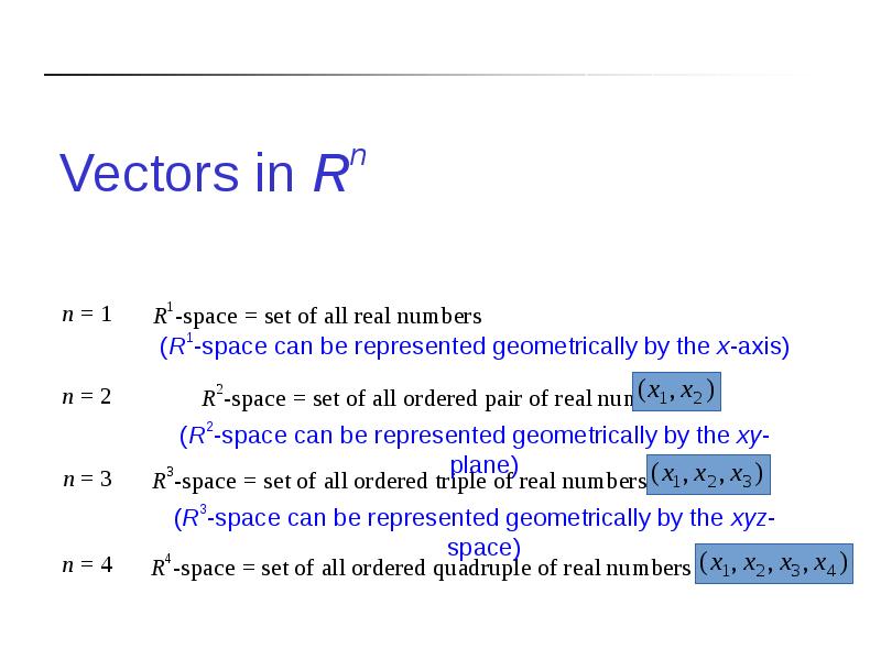 Vectors in Rn Vectors in Rn