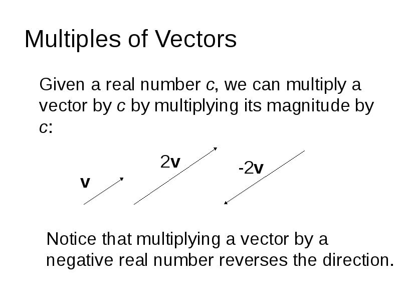 Multiples of Vectors
Given a real number c, we Multiples of Vectors
Given a real number c, we