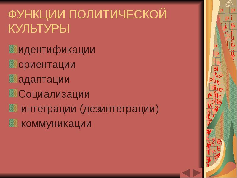 Роль политической культуры в политической системе. Функции политической культуры.