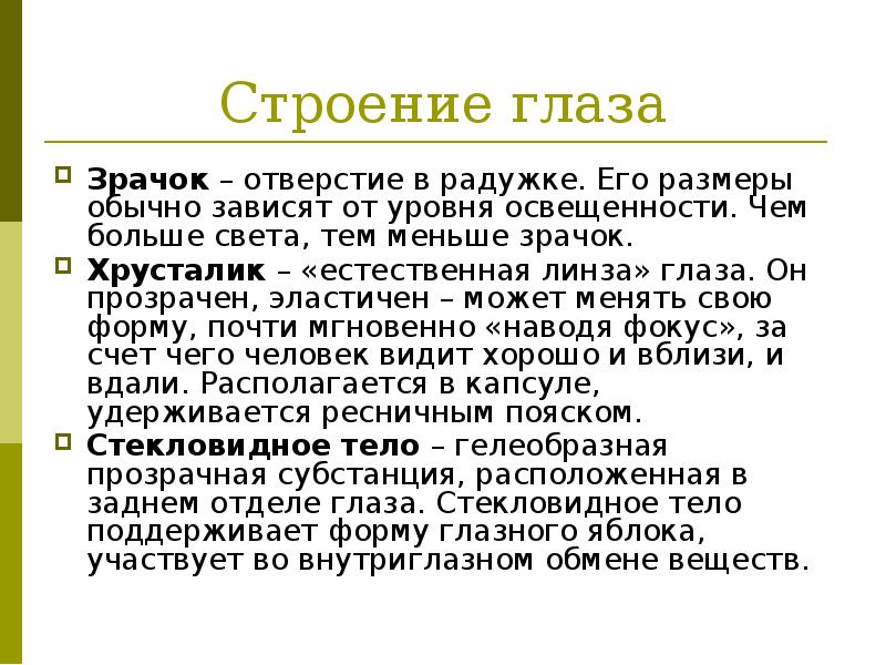 Зрение реферат. Синтаксический анализ зрачок это отверстие.