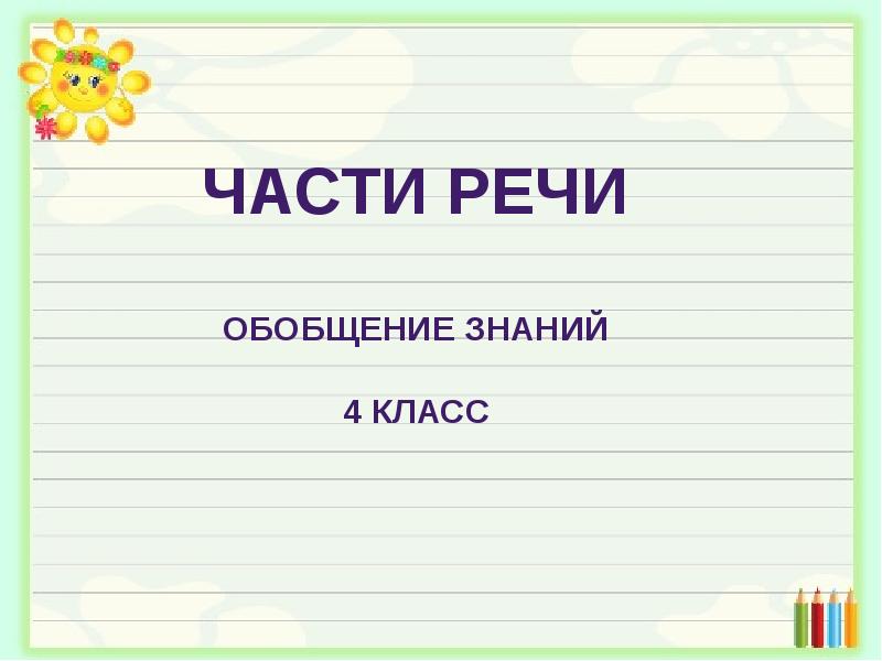 Обобщение знаний о частях речи 2 класс презентация