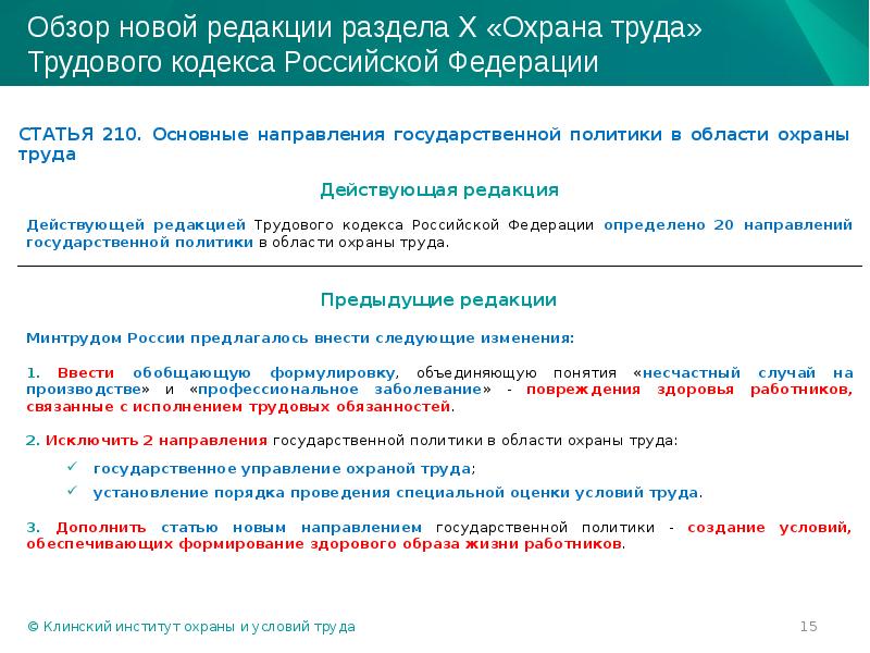 Стать 210. Политика в области охраны труда спасателей.