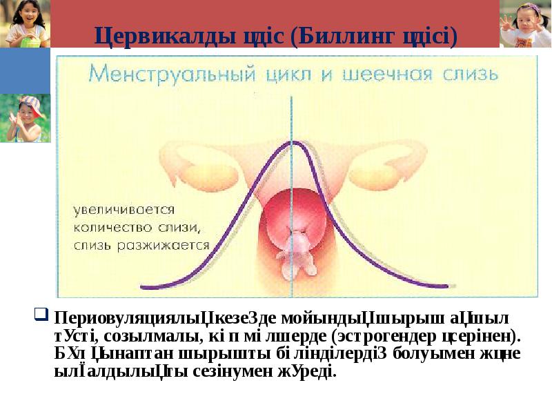 Цервикалды әдіс (Биллинг әдісі) Периовуляциялық кезеңде мойындық шырыш ақшыл түсті, созылмалы,