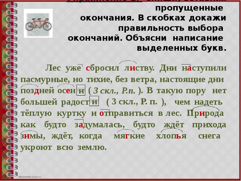 Спиши вставляя пропущенные окончания выдели окончания. Лес уже сбросил листву дни наступили пасмурные но тихие без ветра. Объясните правописание выделенных букв. Объясни написание написание окончаний в существительных. Лес уже сбросил листву диктант.