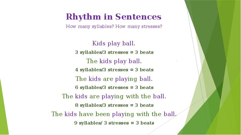 Rhythm in Sentences 
 How many syllables? How many stresses? 
 Rhythm in Sentences 
 How many syllables? How many stresses?