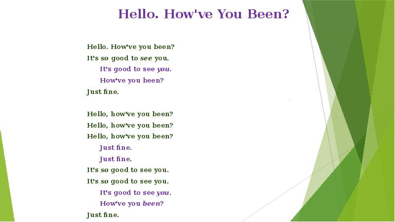 Hello. How've You Been? 
     Hello. How've Hello. How've You Been? 
     Hello. How've