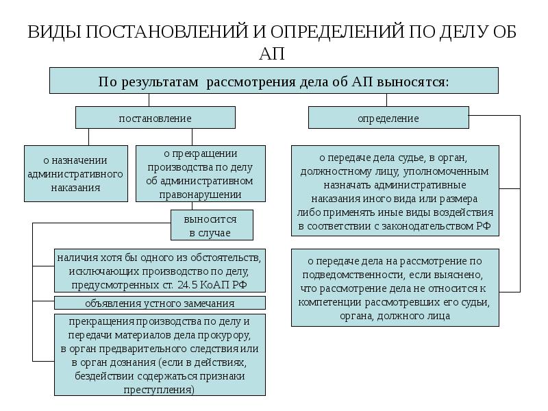 ВИДЫ ПОСТАНОВЛЕНИЙ И ОПРЕДЕЛЕНИЙ ПО ДЕЛУ ОБ АП