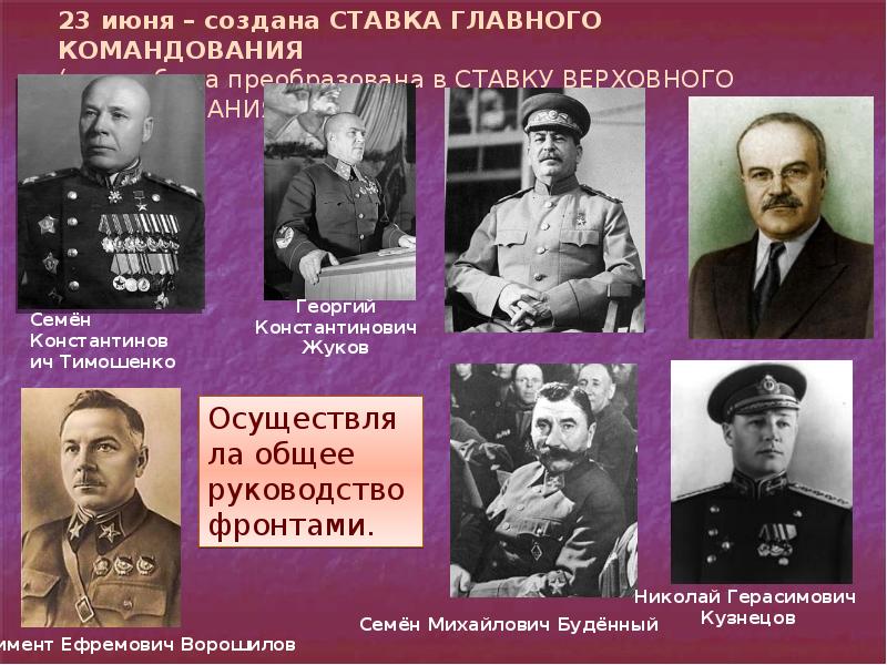 Командующие фронтами великой отечественной войны 1941 1945 презентация