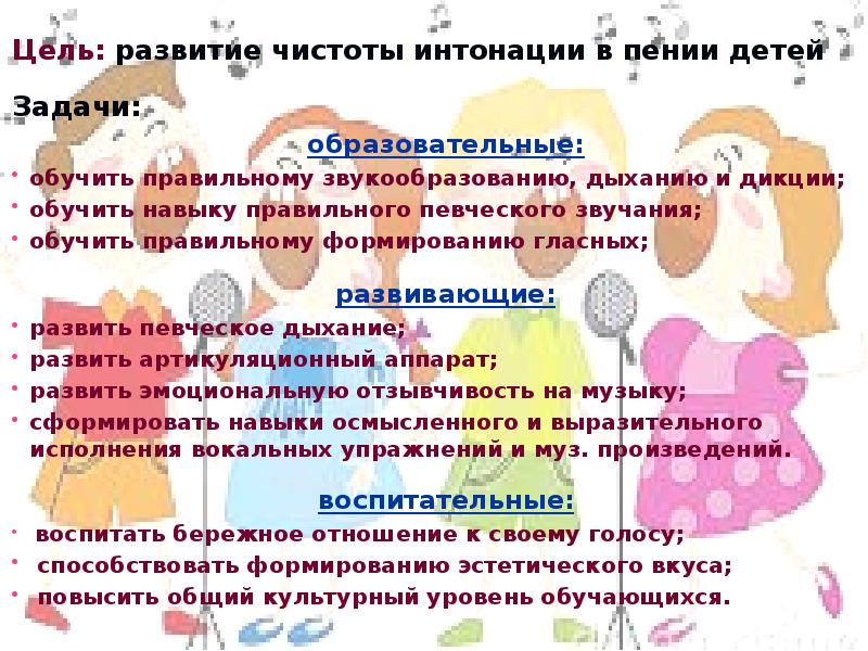 Интонирование в вокале. Развитие интонации. Чистота интонирования в пении. Чистота интонирования в пении детей. Развитие чистоты интонации в пении детей.