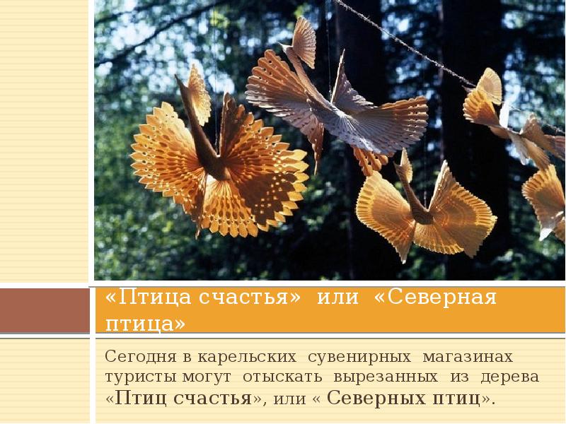 «Птица счастья» или «Северная птица»
Сегодня в карельских сувенирных магазинах туристы «Птица счастья» или «Северная птица»
Сегодня в карельских сувенирных магазинах туристы