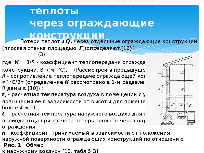 Расчет теплопотерь комнаты