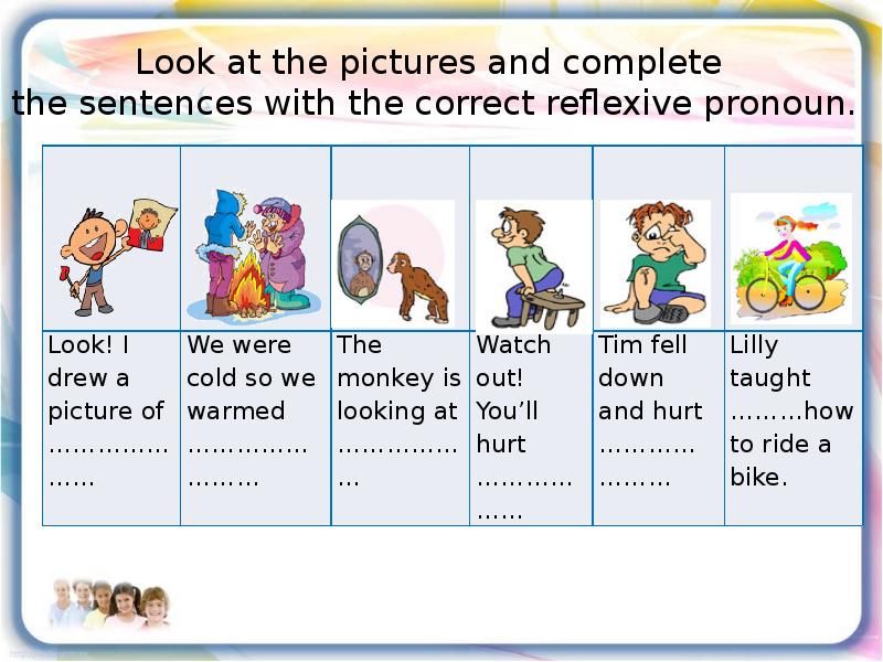 Complete the sentences use reflexive pronouns