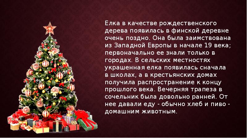 Елка в качестве рождественского дерева появилась в финской деревне очень поздно.