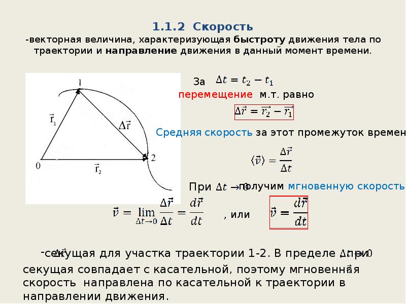 Скорость векторная величина