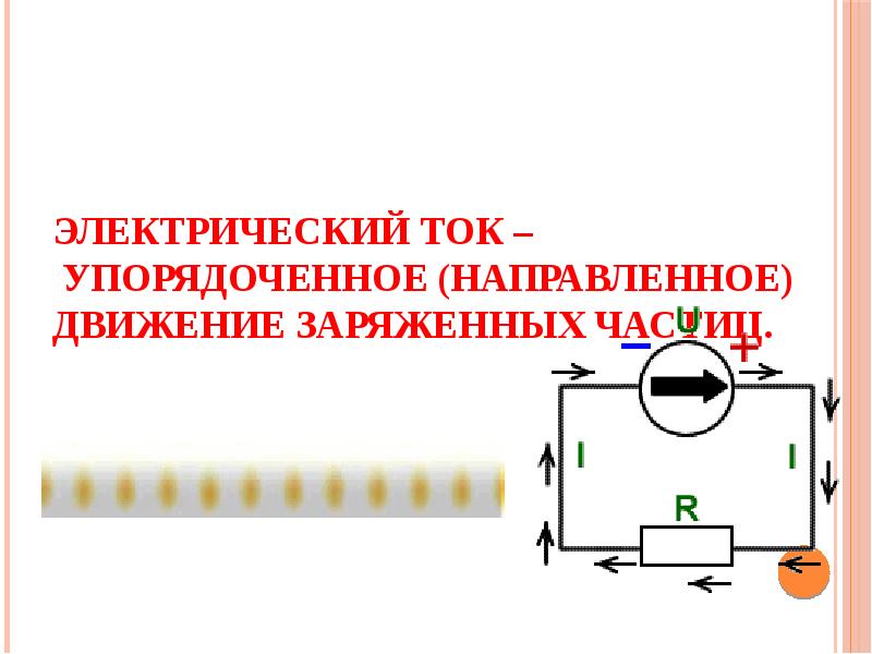 Электрический ток –  упорядоченное (направленное) движение заряженных частиц.