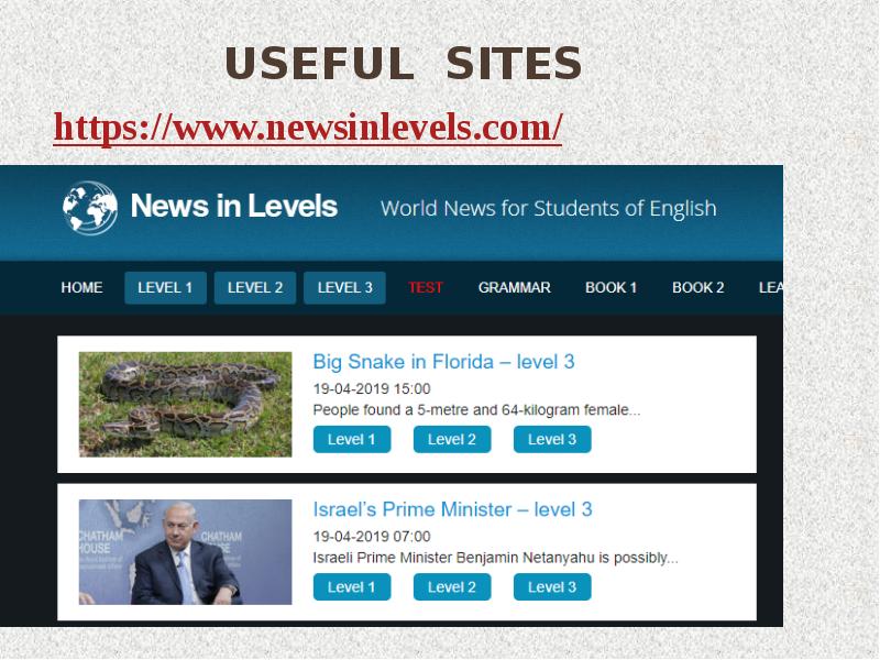 Useful websites. Useful site. Newsinlevels. Total languages.