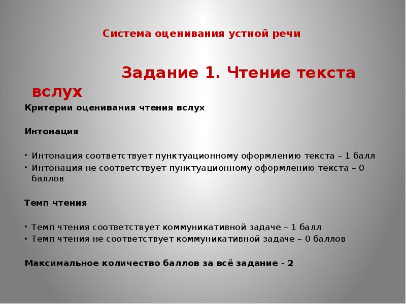 Пересказ текста с включением приведенного высказывания. Система оценивания чтения. Критерии оценивания чтения вслух. Речевая задача текста это. Речь для чтения текста вслух.