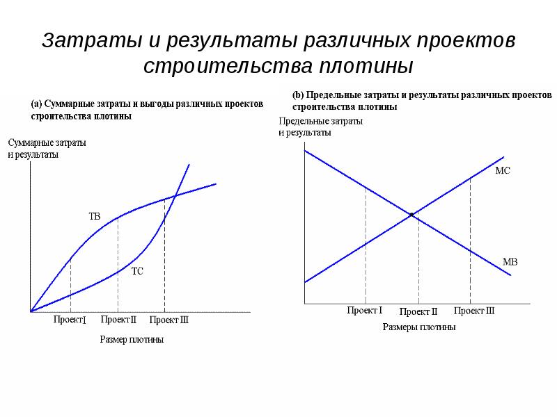 Затраты и результаты различных проектов строительства плотины