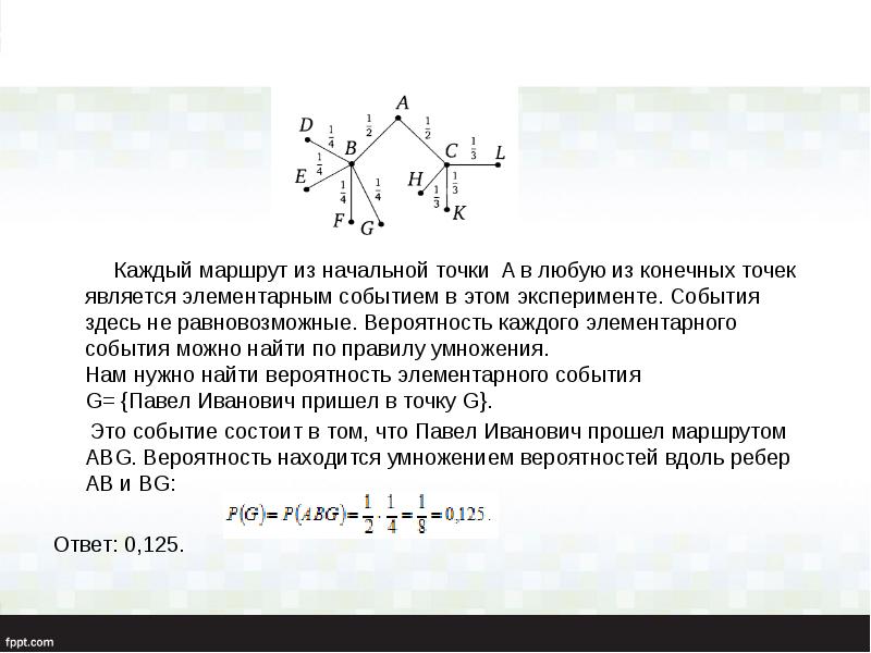 Каждый маршрут из начальной точки A в любую из конечных точек