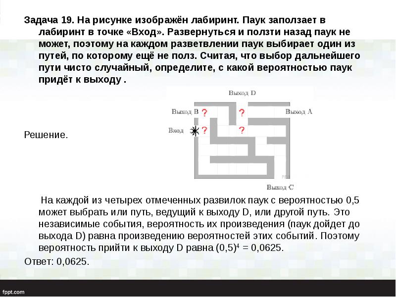 Рисунке изображен лабиринт паук заползает в лабиринт в точке вход