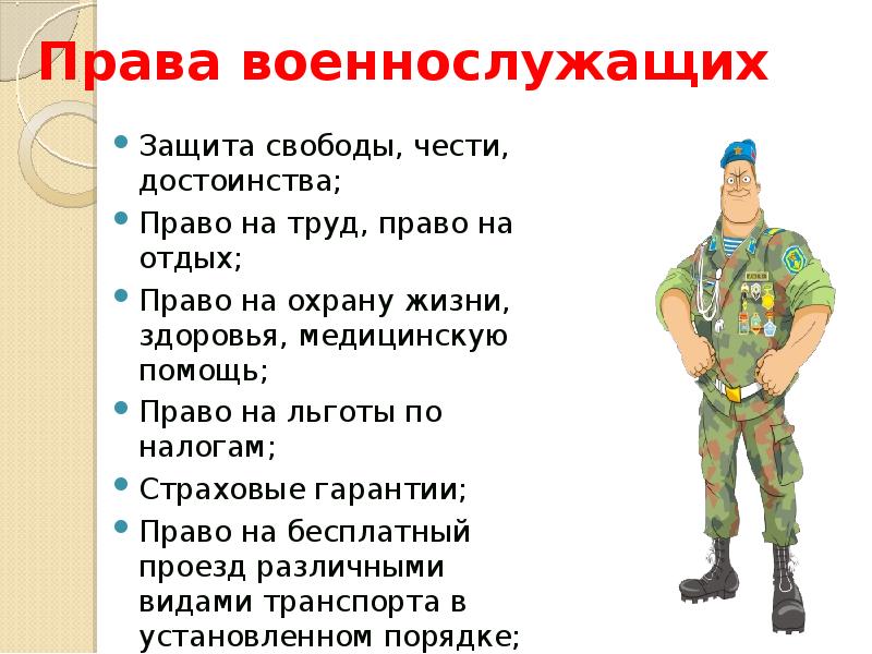 Презентация на тему права и обязанности военнослужащих