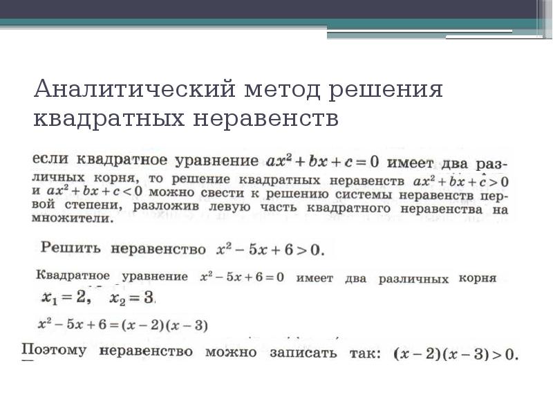 Решение квадратных неравенств методом интервалов презентация