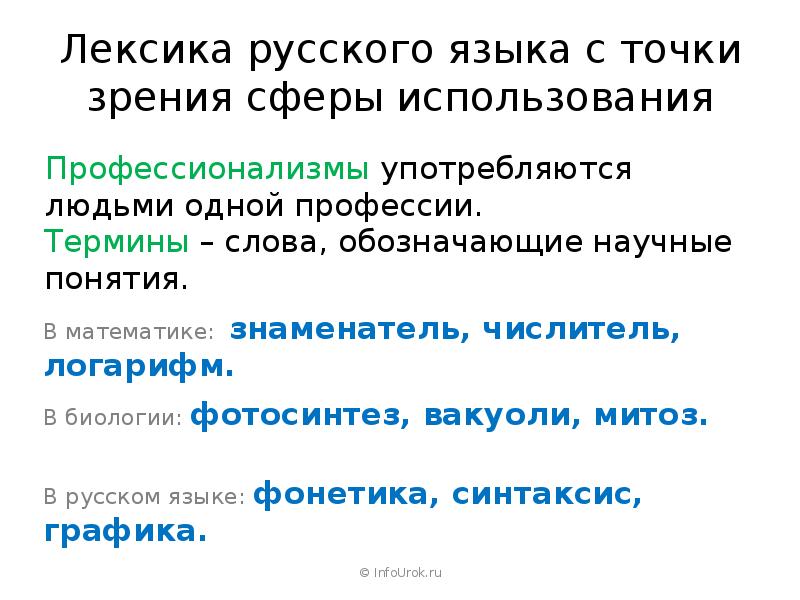 Каким с точки зрения сферы. Лексика русского языка. Лексика с точки зрения сферы употребления. Лексика русского языка с точки зрения использования;.