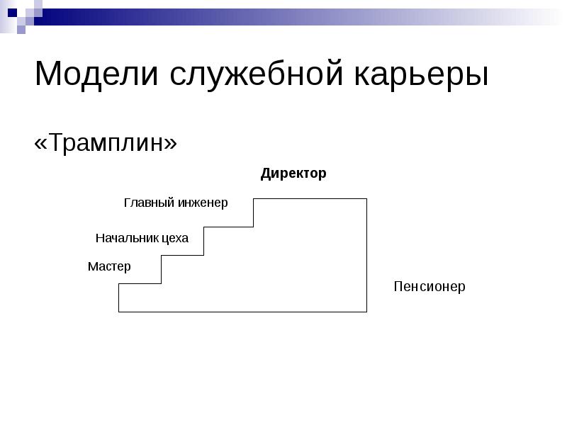 Модели карьеры. Модель развития карьеры трамплин. Модель карьеры лестница. Модель служебной карьеры. Типовые модели служебной карьеры.