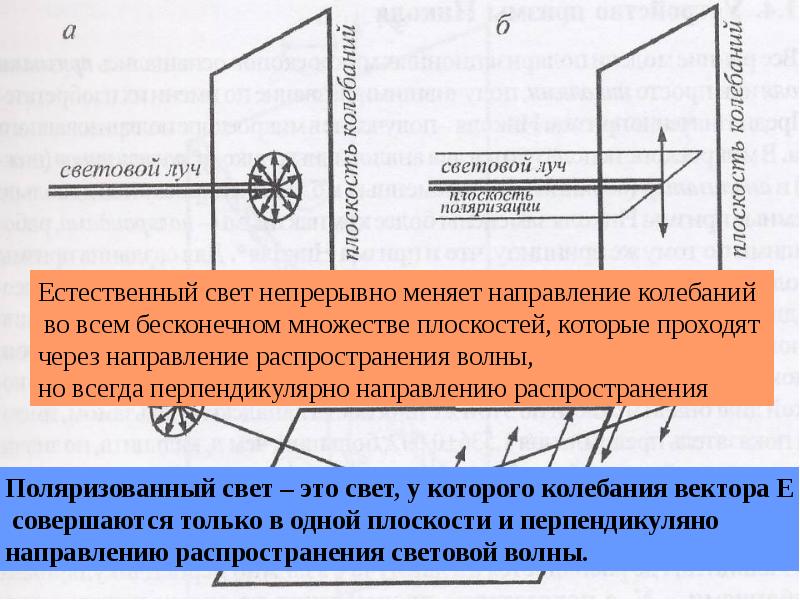 Перпендикулярно свету. Бесконечное множество плоскостей. Бесконечно много плоскостей. Плоскость поляризации светового луча. Естественный свет направление колебания.