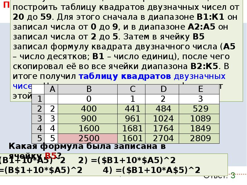 Диапазон а1 в4. Таблица квадратов двузначных чисел. Таблица квадратов в эксель. Формула для таблицы квадратов в excel. Таблица квадратов Информатика.