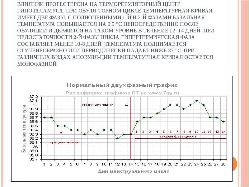 Базальная температура - тест основан на гипертермическом влиянии прогестерона на терморегуляторный Базальная температура - тест основан на гипертермическом влиянии прогестерона на терморегуляторный
