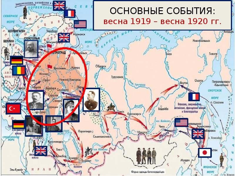 Гражданская война и иностранная военная интервенция 1918 1922 контурная карта