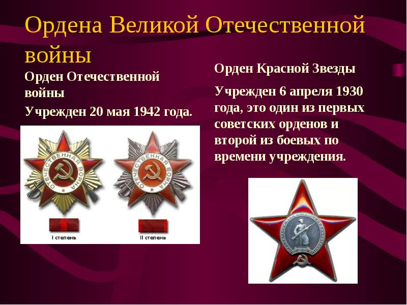 Ордена и награды великой отечественной