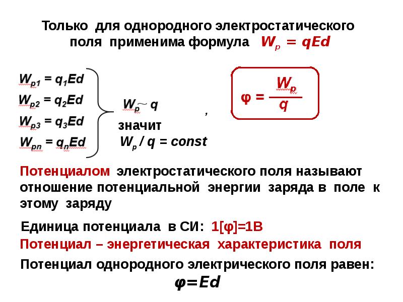 Презентация потенциальная энергия заряда в однородном электростатическом поле