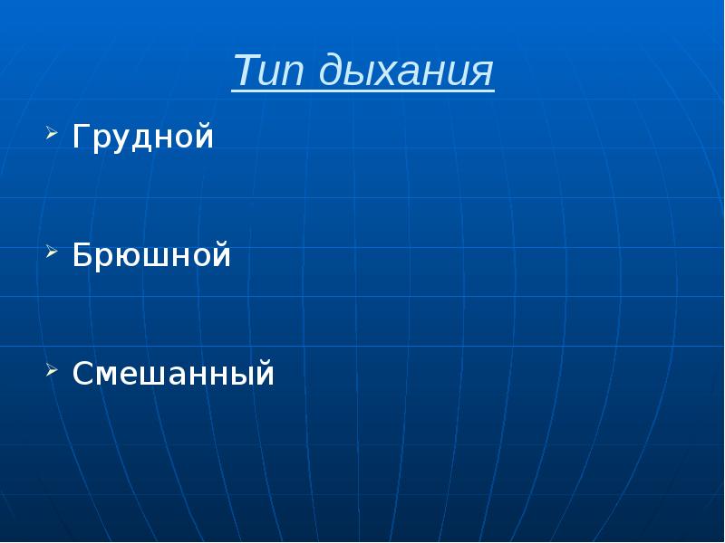 Тип дыхания Грудной Брюшной Смешанный