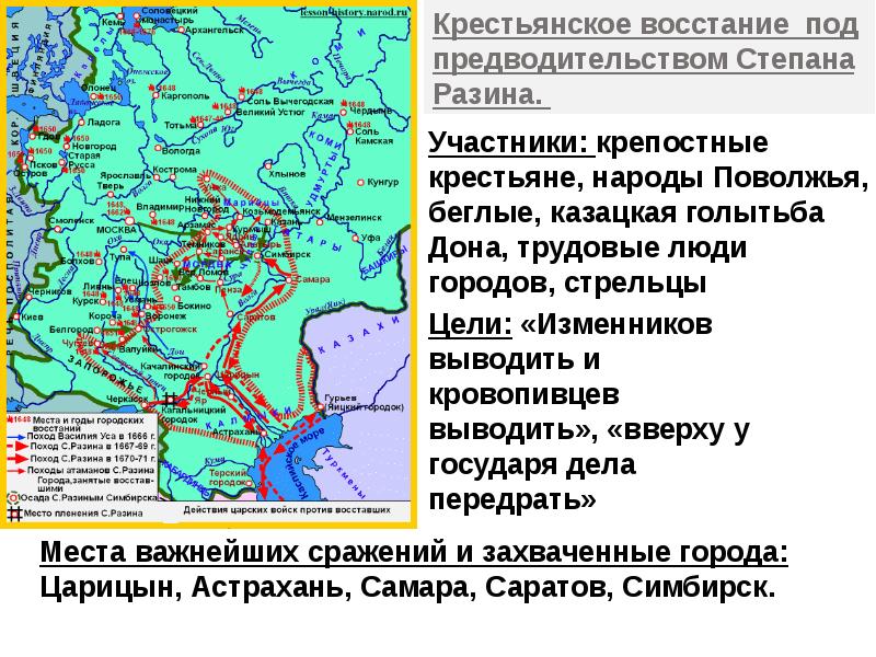 Карта городских восстаний и народных движений в 17 веке