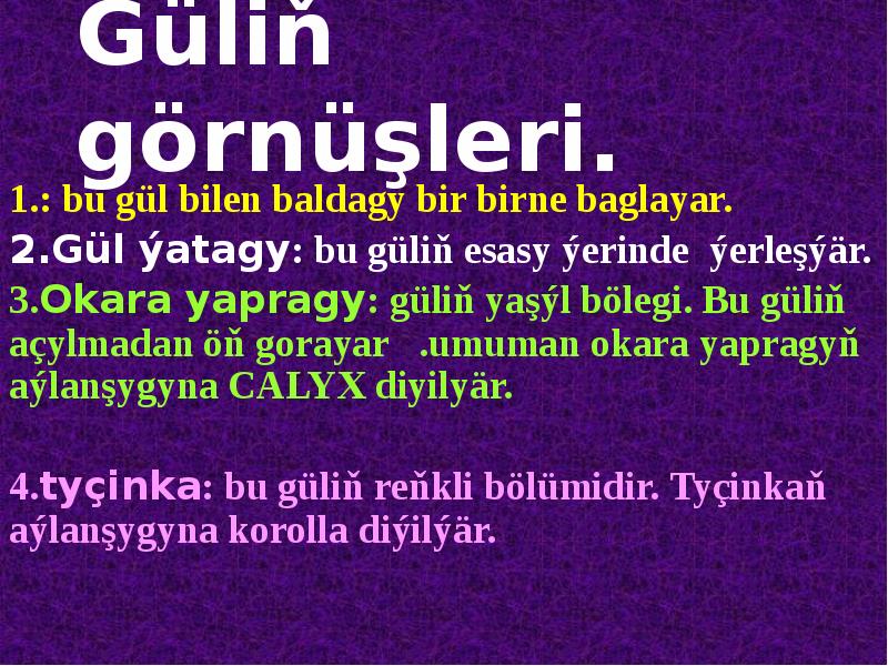 Güliň görnüşleri.
: bu gül bilen baldagy bir birne baglayar.
Gül Güliň görnüşleri.
: bu gül bilen baldagy bir birne baglayar.
Gül